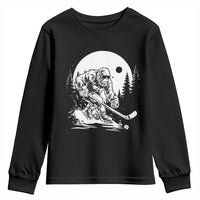 Bigfoot Playing Ice Hockey Youth Sweatshirt Funny Cryptid Sports Gift - Wonder Print Shop