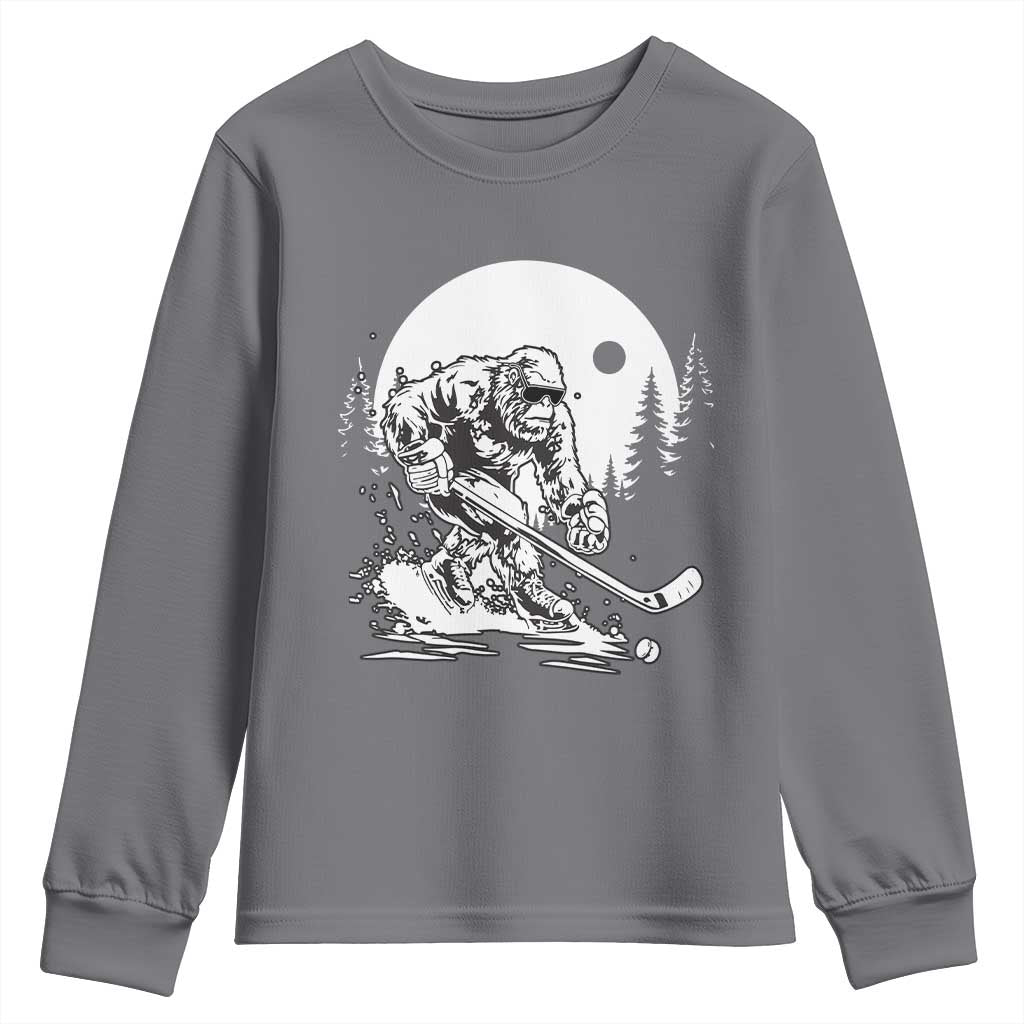 Bigfoot Playing Ice Hockey Youth Sweatshirt Funny Cryptid Sports Gift - Wonder Print Shop