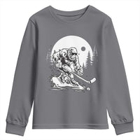 Bigfoot Playing Ice Hockey Youth Sweatshirt Funny Cryptid Sports Gift - Wonder Print Shop