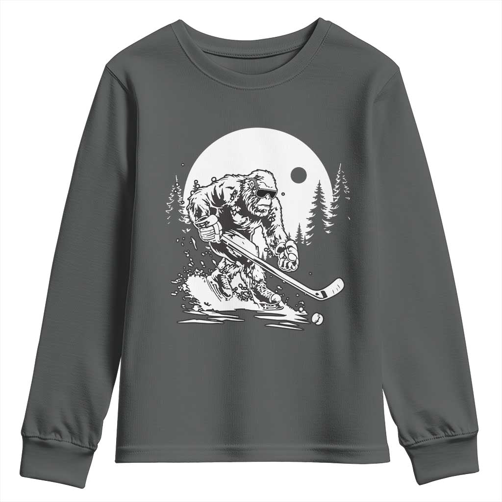 Bigfoot Playing Ice Hockey Youth Sweatshirt Funny Cryptid Sports Gift - Wonder Print Shop