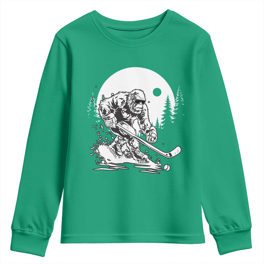 Bigfoot Playing Ice Hockey Youth Sweatshirt Funny Cryptid Sports Gift - Wonder Print Shop