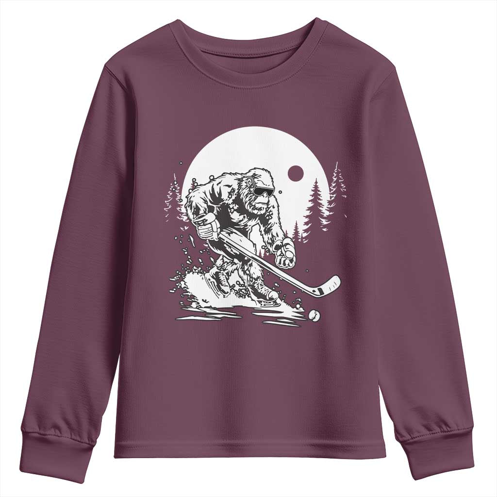 Bigfoot Playing Ice Hockey Youth Sweatshirt Funny Cryptid Sports Gift - Wonder Print Shop