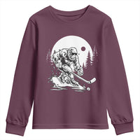 Bigfoot Playing Ice Hockey Youth Sweatshirt Funny Cryptid Sports Gift - Wonder Print Shop