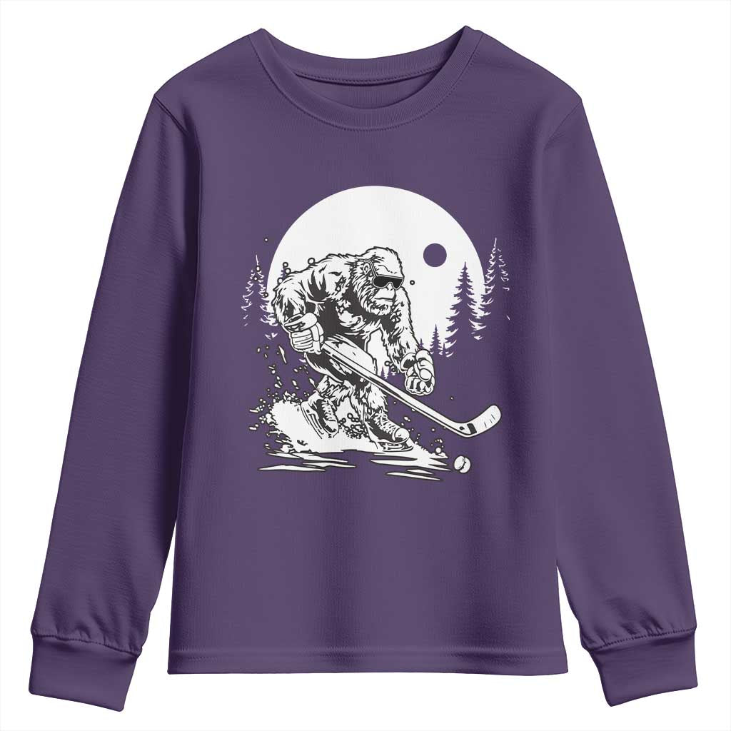 Bigfoot Playing Ice Hockey Youth Sweatshirt Funny Cryptid Sports Gift - Wonder Print Shop
