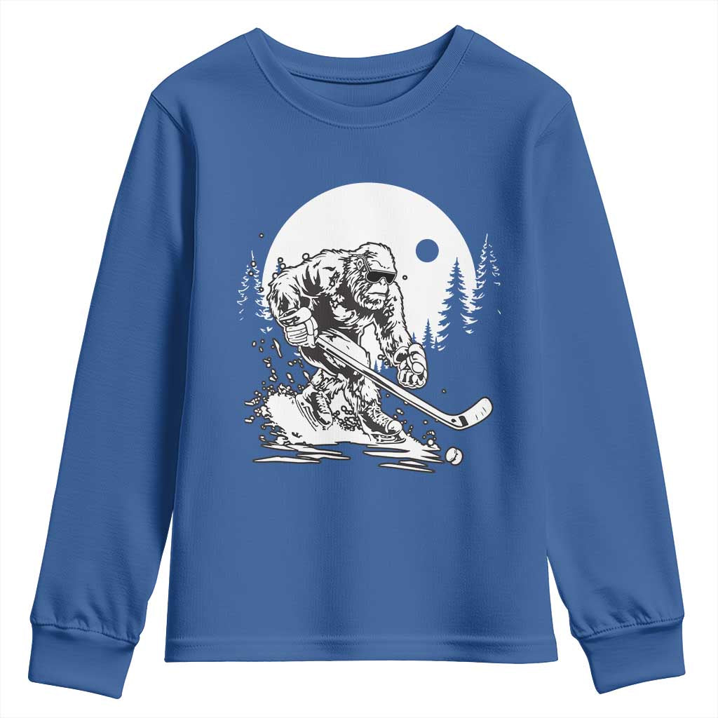 Bigfoot Playing Ice Hockey Youth Sweatshirt Funny Cryptid Sports Gift - Wonder Print Shop