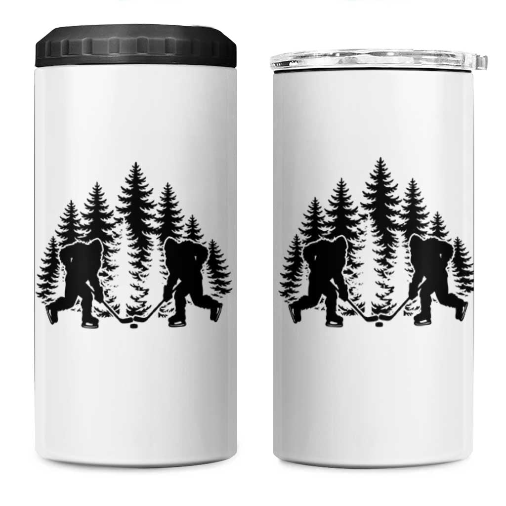 Funny Bigfoot Playing Ice Hockey 4 in 1 Can Cooler Tumbler Cryptid Lover Gift - Wonder Print Shop