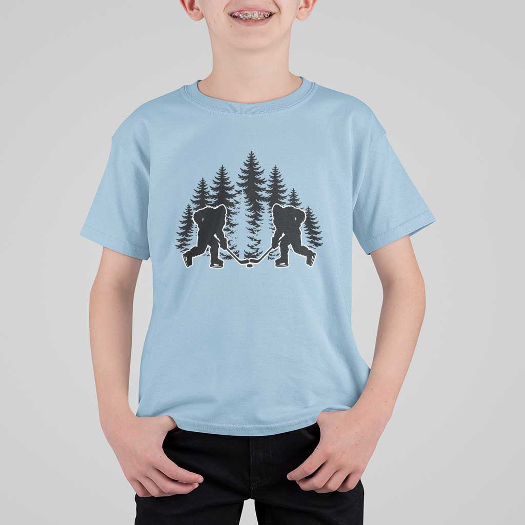 Funny Bigfoot Playing Ice Hockey T Shirt For Kid Cryptid Lover Gift - Wonder Print Shop