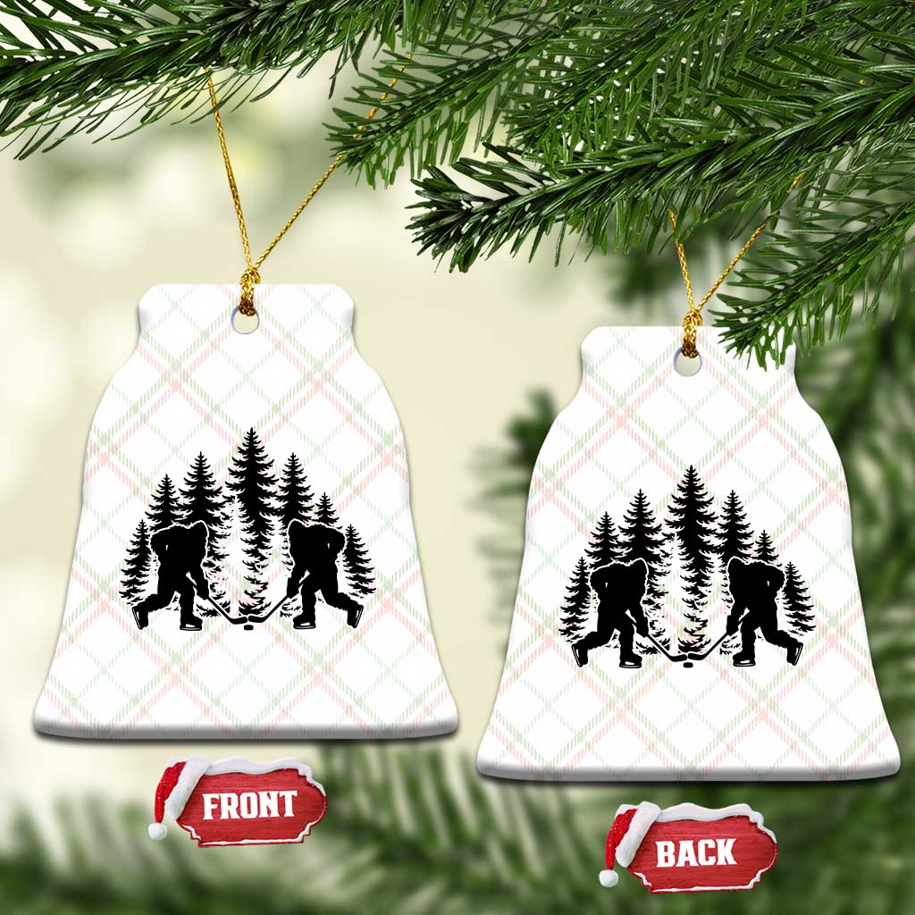 Funny Bigfoot Playing Ice Hockey Ceramic Ornament Cryptid Lover Gift - Wonder Print Shop