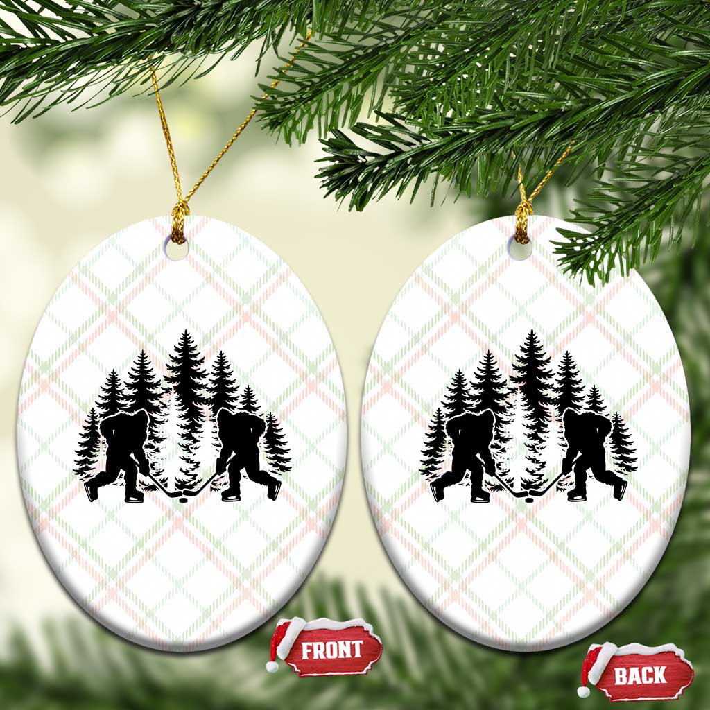 Funny Bigfoot Playing Ice Hockey Ceramic Ornament Cryptid Lover Gift - Wonder Print Shop