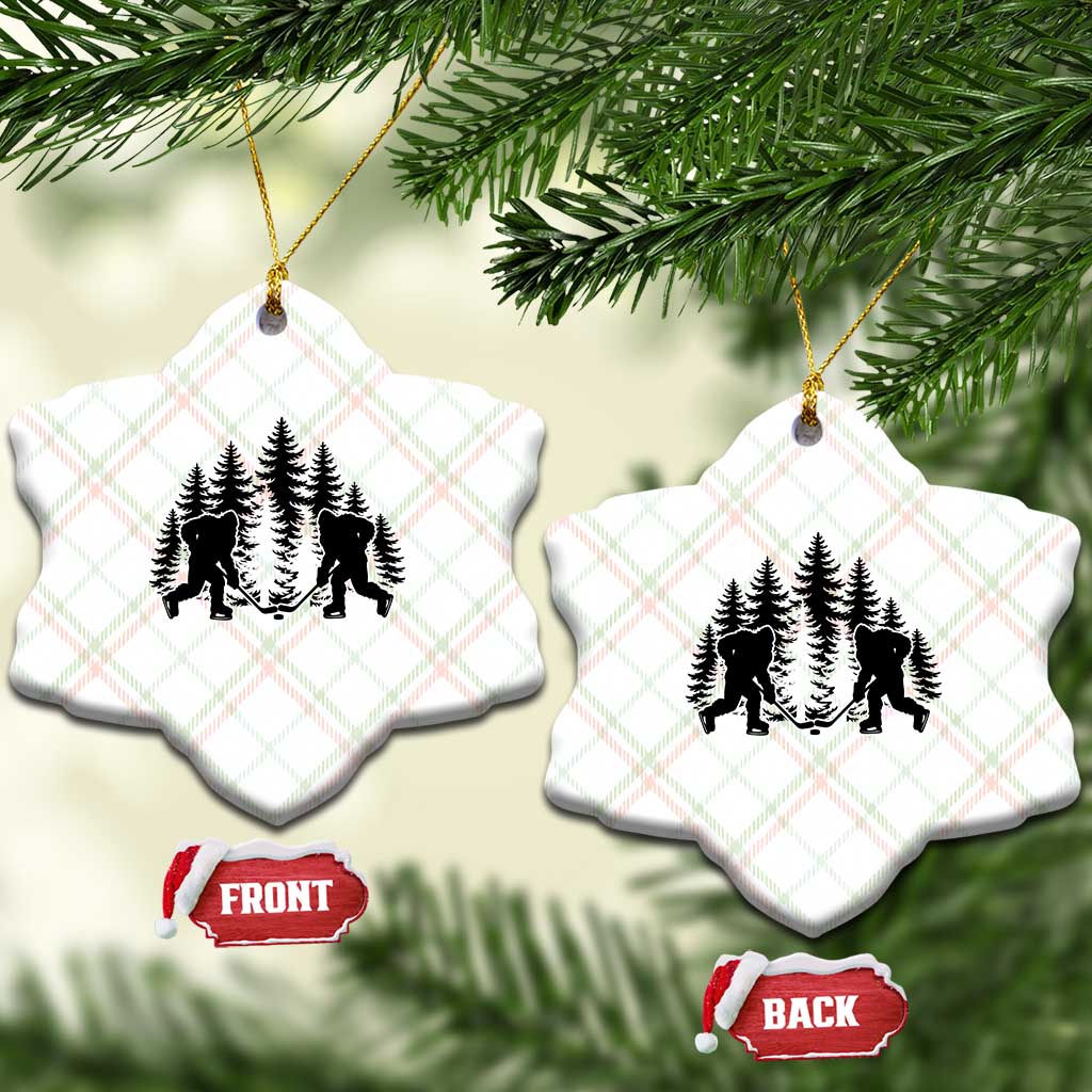 Funny Bigfoot Playing Ice Hockey Ceramic Ornament Cryptid Lover Gift - Wonder Print Shop