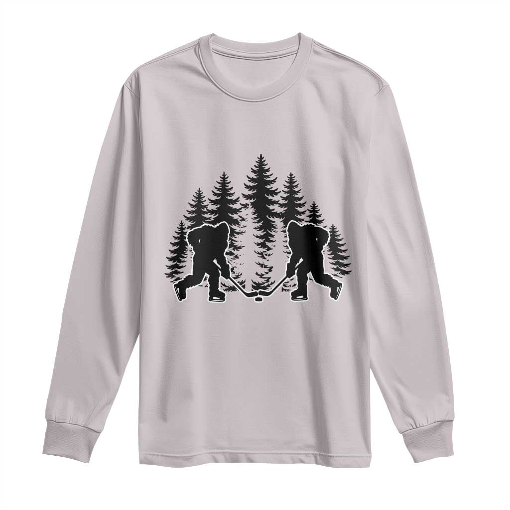 Funny Bigfoot Playing Ice Hockey Long Sleeve Shirt Cryptid Lover Gift - Wonder Print Shop