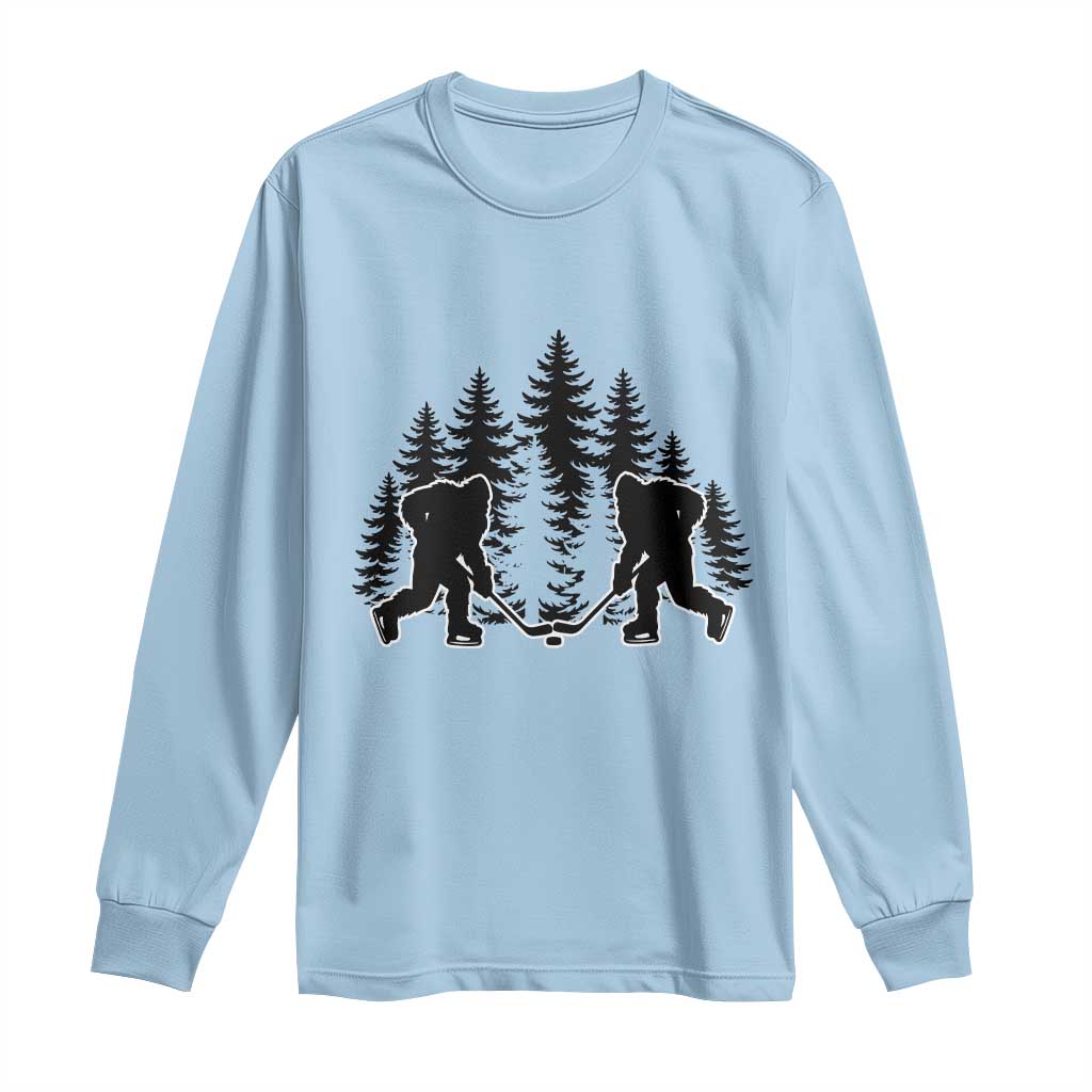 Funny Bigfoot Playing Ice Hockey Long Sleeve Shirt Cryptid Lover Gift - Wonder Print Shop