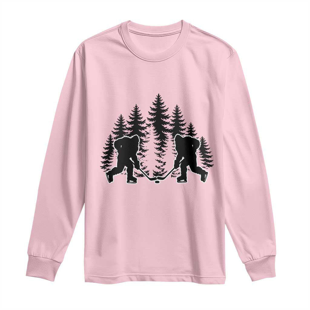 Funny Bigfoot Playing Ice Hockey Long Sleeve Shirt Cryptid Lover Gift - Wonder Print Shop