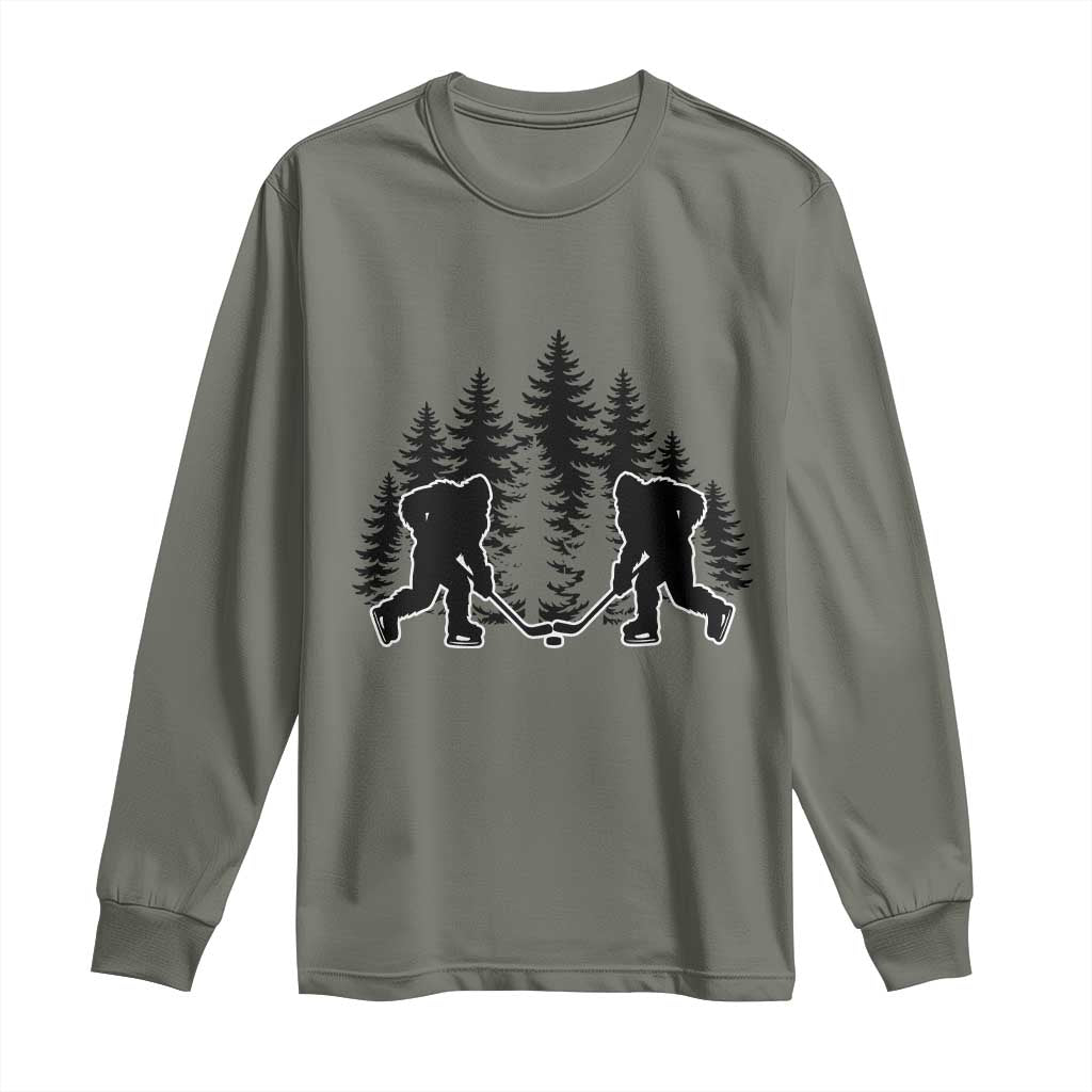 Funny Bigfoot Playing Ice Hockey Long Sleeve Shirt Cryptid Lover Gift - Wonder Print Shop
