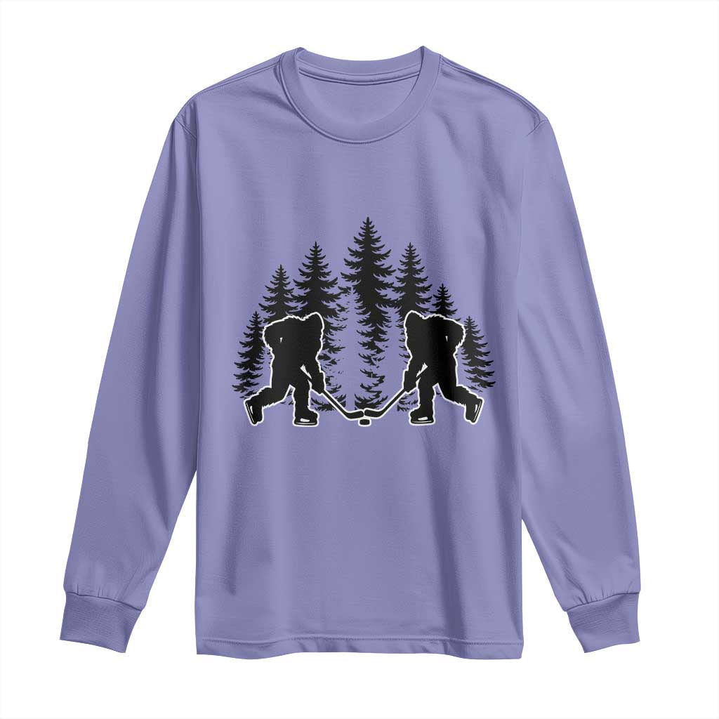 Funny Bigfoot Playing Ice Hockey Long Sleeve Shirt Cryptid Lover Gift - Wonder Print Shop