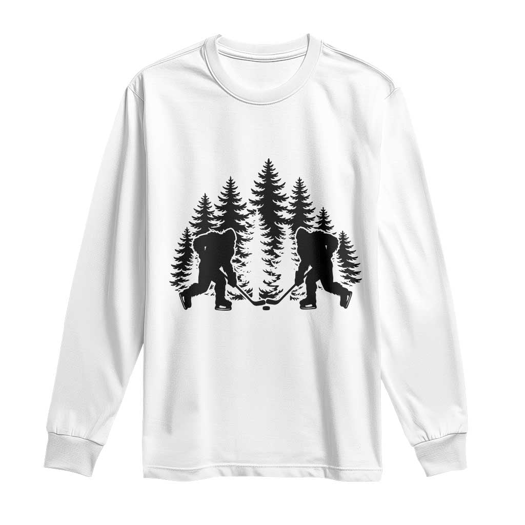 Funny Bigfoot Playing Ice Hockey Long Sleeve Shirt Cryptid Lover Gift - Wonder Print Shop