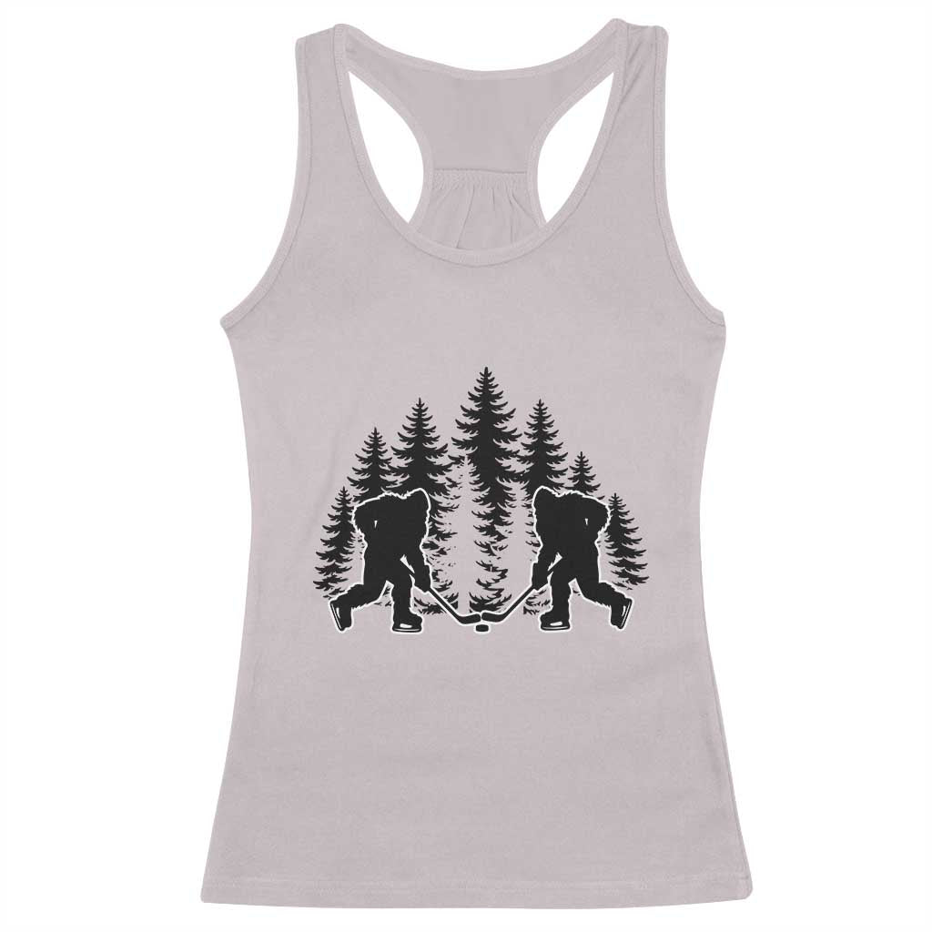 Funny Bigfoot Playing Ice Hockey Racerback Tank Top Cryptid Lover Gift - Wonder Print Shop