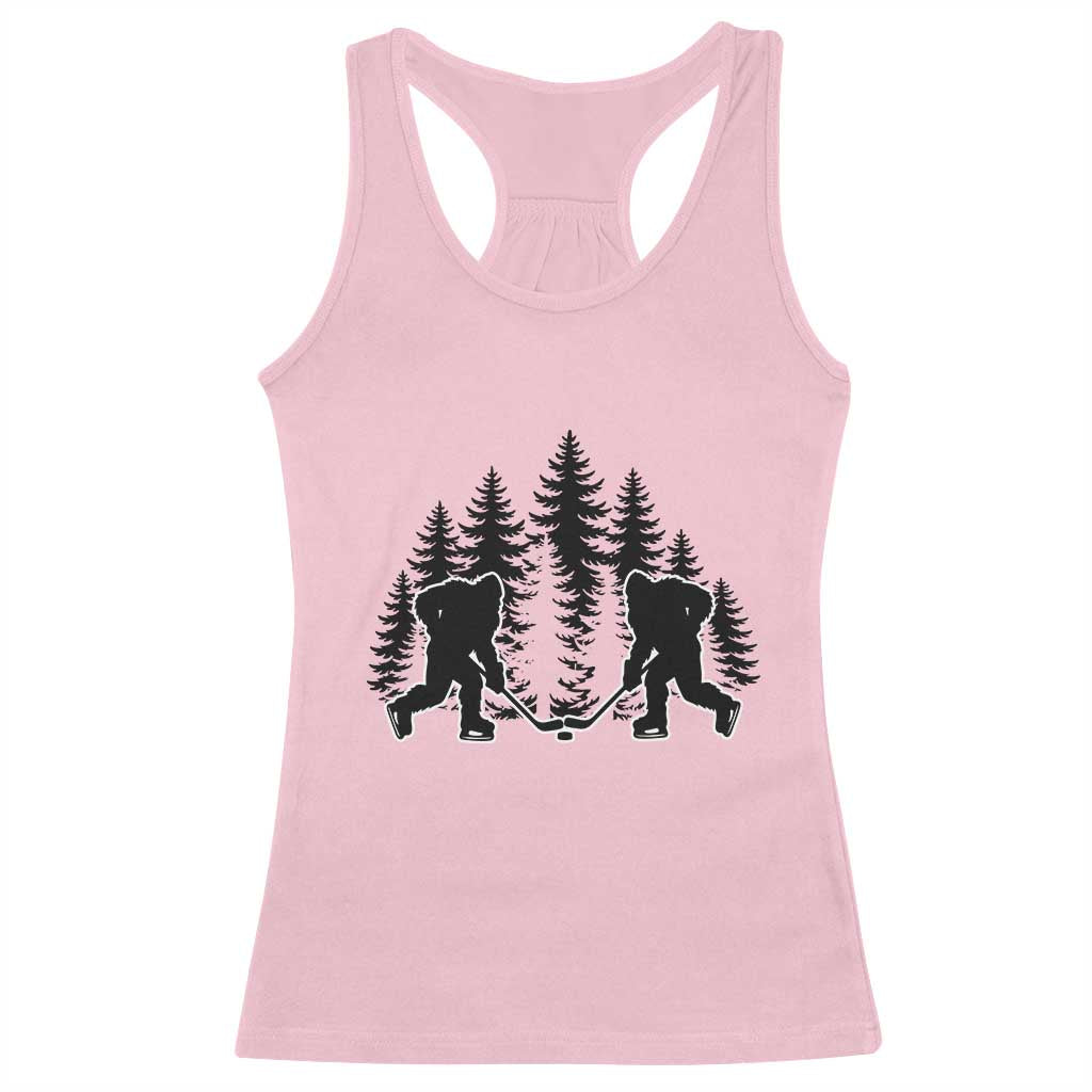 Funny Bigfoot Playing Ice Hockey Racerback Tank Top Cryptid Lover Gift - Wonder Print Shop