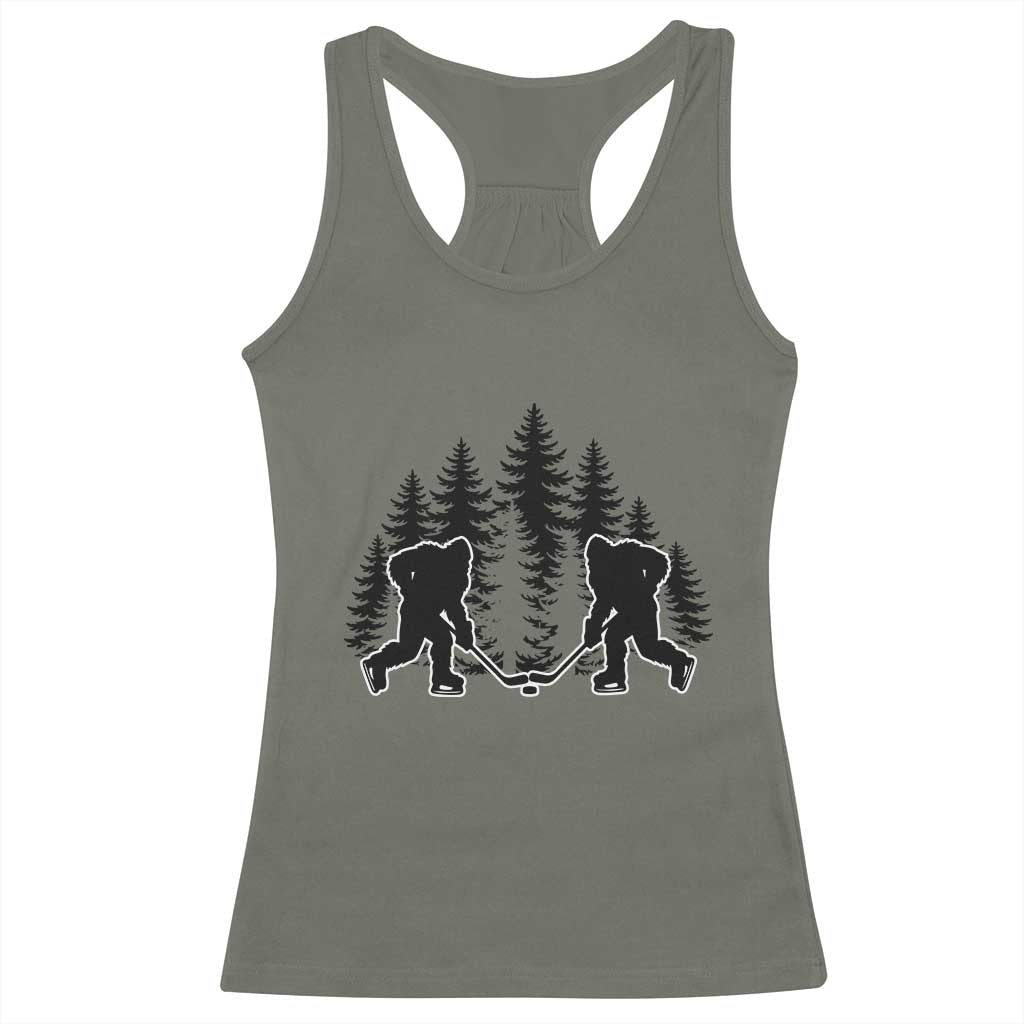 Funny Bigfoot Playing Ice Hockey Racerback Tank Top Cryptid Lover Gift - Wonder Print Shop