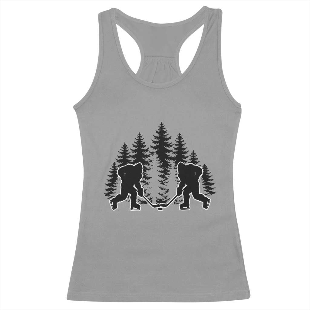 Funny Bigfoot Playing Ice Hockey Racerback Tank Top Cryptid Lover Gift - Wonder Print Shop