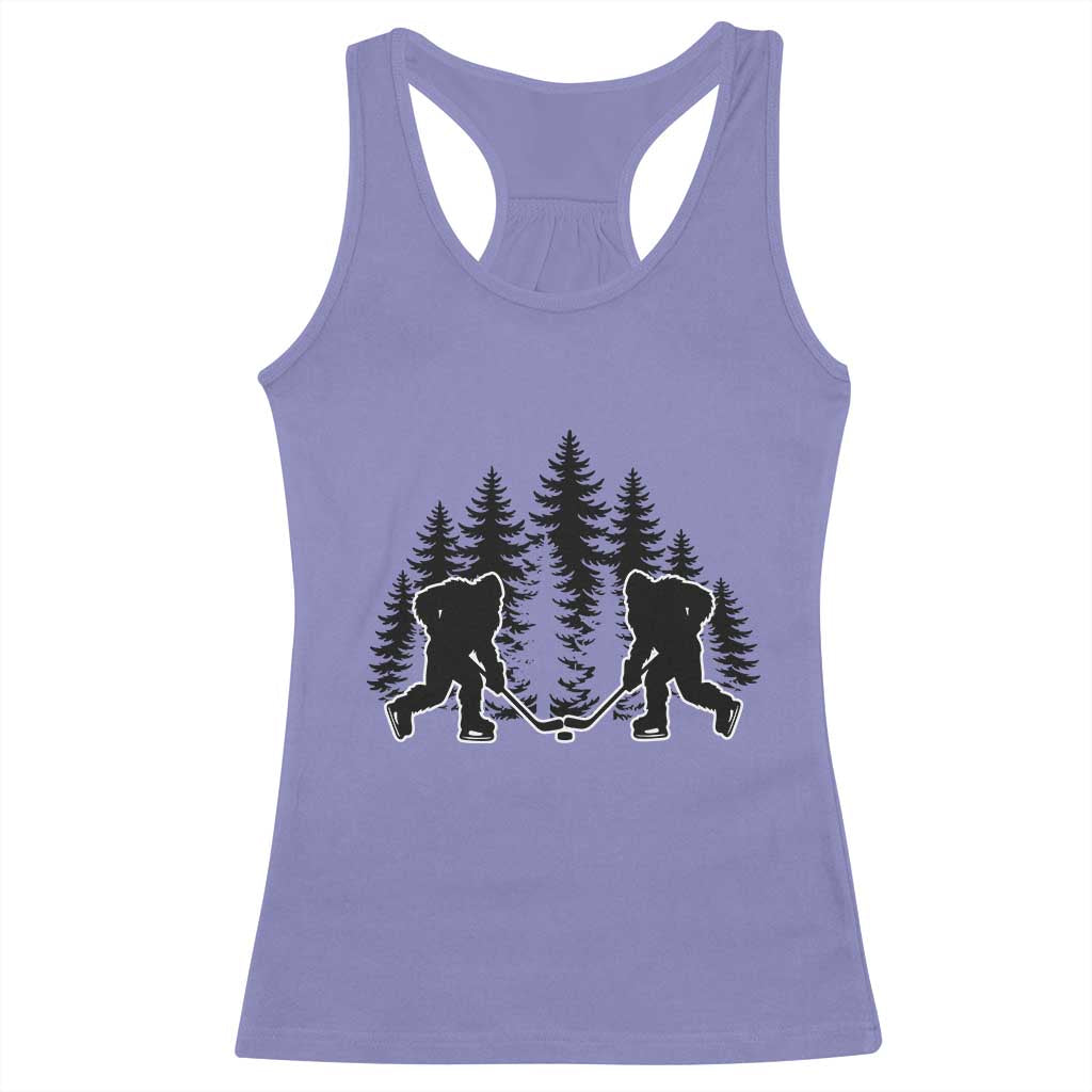 Funny Bigfoot Playing Ice Hockey Racerback Tank Top Cryptid Lover Gift - Wonder Print Shop