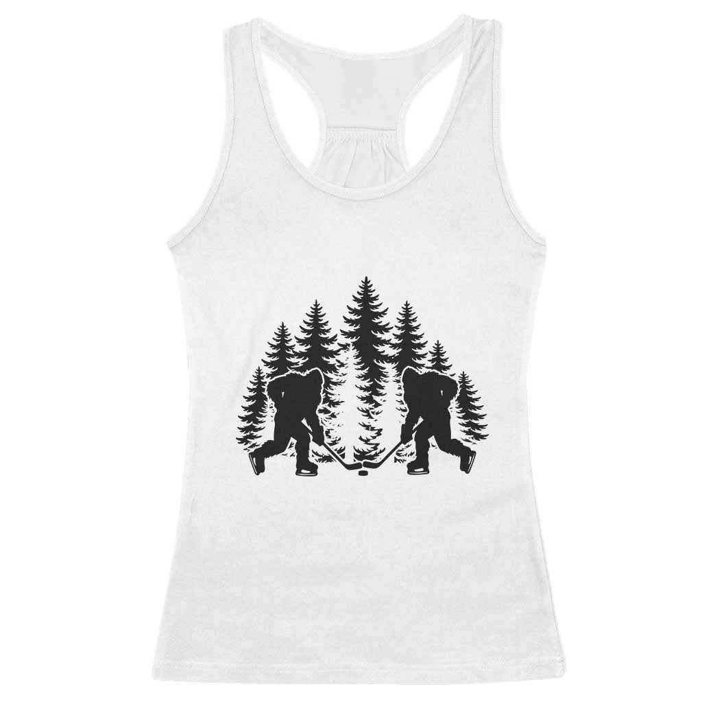 Funny Bigfoot Playing Ice Hockey Racerback Tank Top Cryptid Lover Gift - Wonder Print Shop