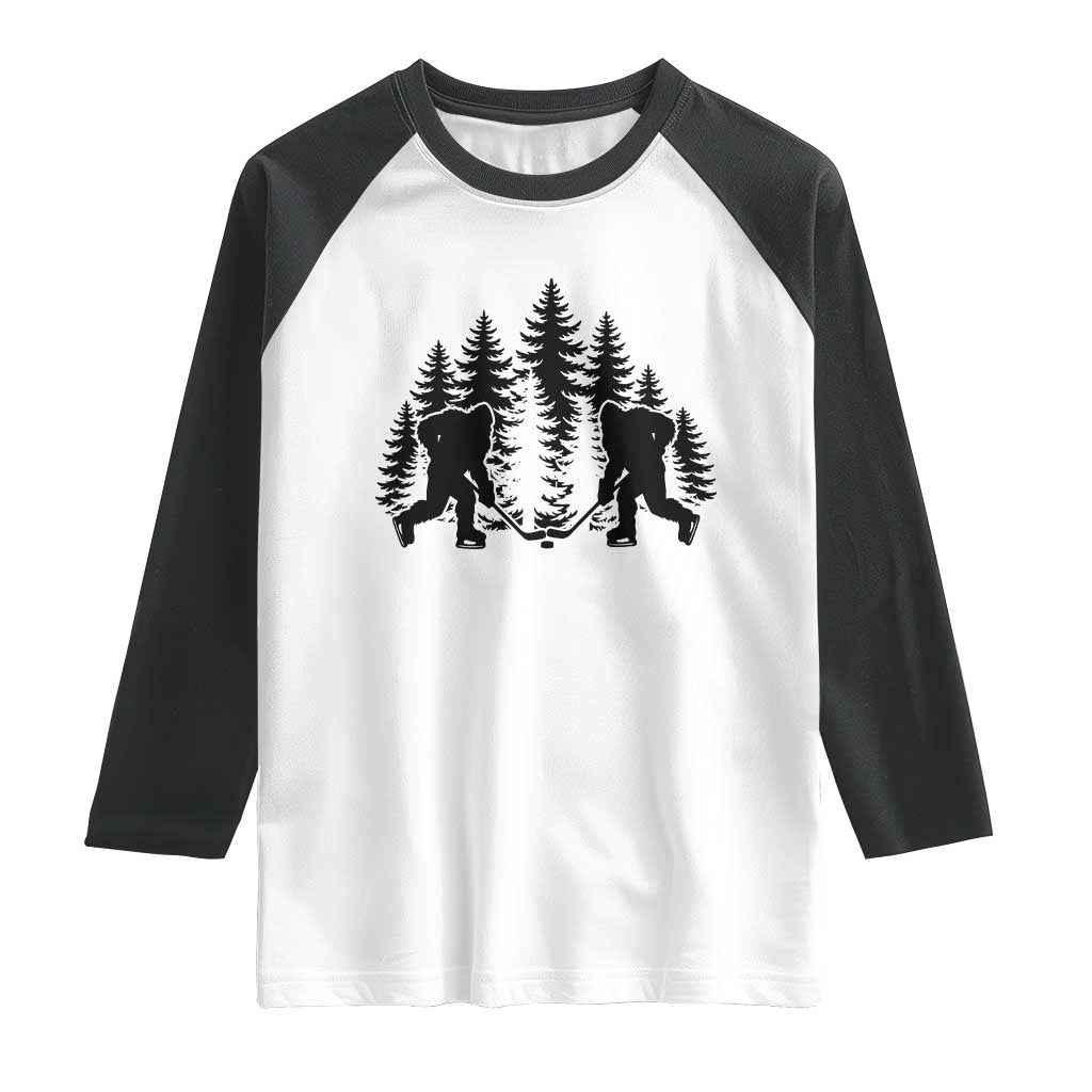 Funny Bigfoot Playing Ice Hockey Raglan Shirt Cryptid Lover Gift - Wonder Print Shop