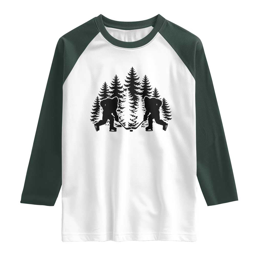 Funny Bigfoot Playing Ice Hockey Raglan Shirt Cryptid Lover Gift - Wonder Print Shop