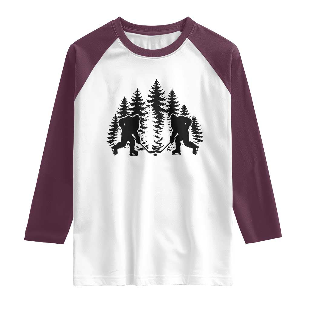 Funny Bigfoot Playing Ice Hockey Raglan Shirt Cryptid Lover Gift - Wonder Print Shop