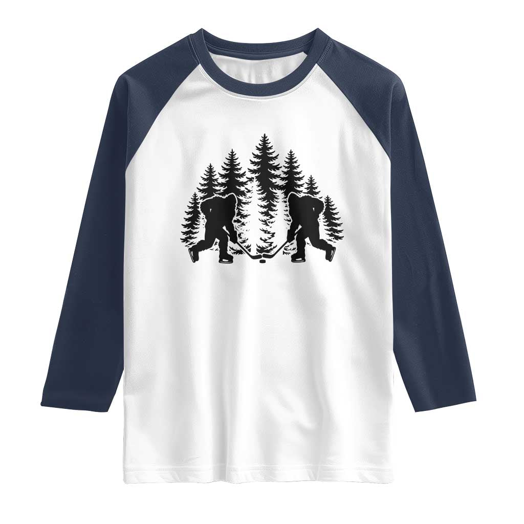 Funny Bigfoot Playing Ice Hockey Raglan Shirt Cryptid Lover Gift - Wonder Print Shop