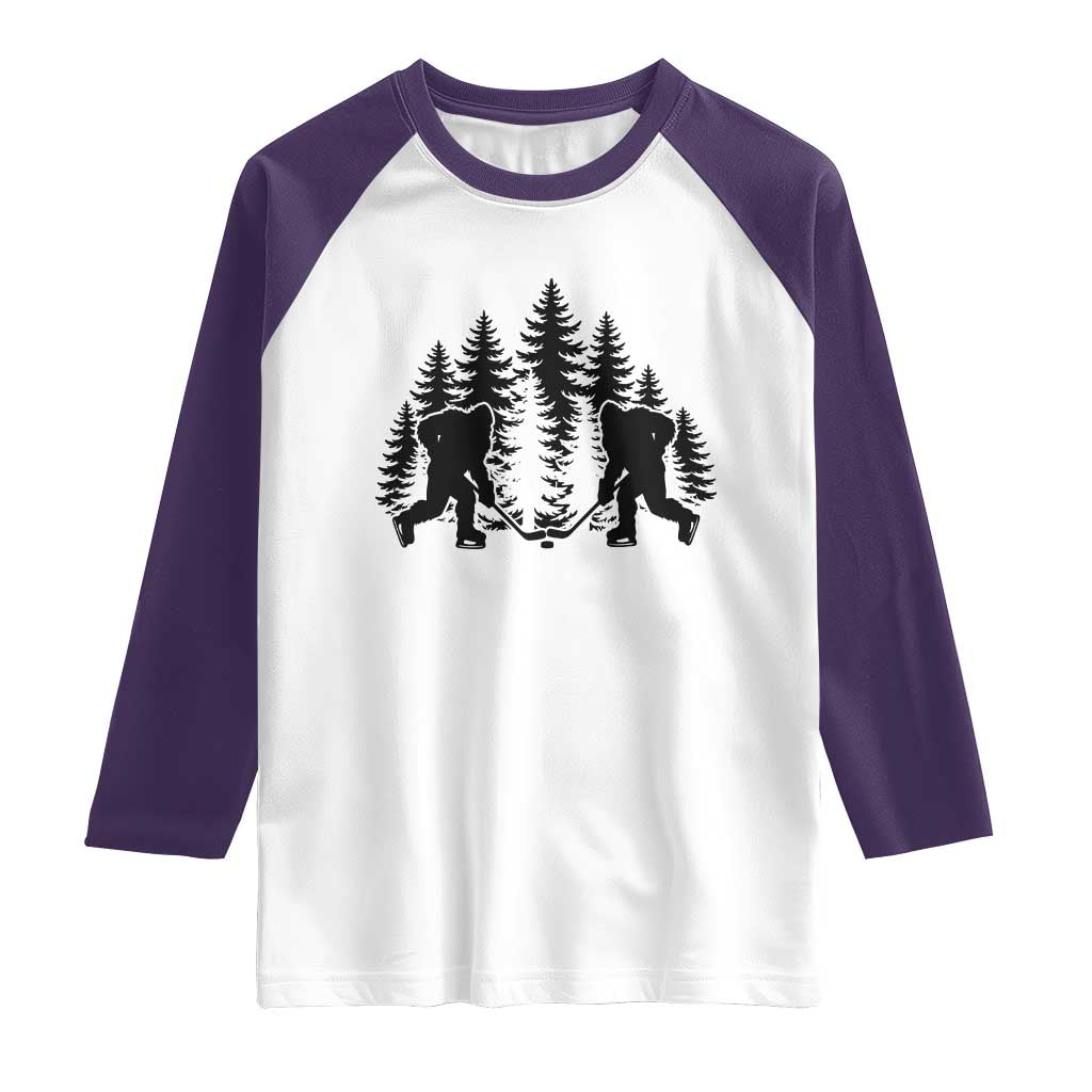 Funny Bigfoot Playing Ice Hockey Raglan Shirt Cryptid Lover Gift - Wonder Print Shop