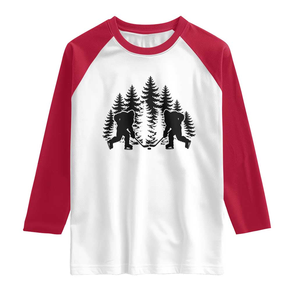Funny Bigfoot Playing Ice Hockey Raglan Shirt Cryptid Lover Gift - Wonder Print Shop