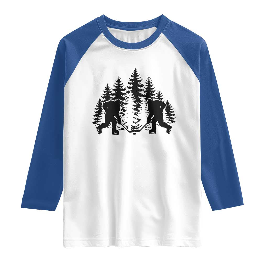 Funny Bigfoot Playing Ice Hockey Raglan Shirt Cryptid Lover Gift - Wonder Print Shop
