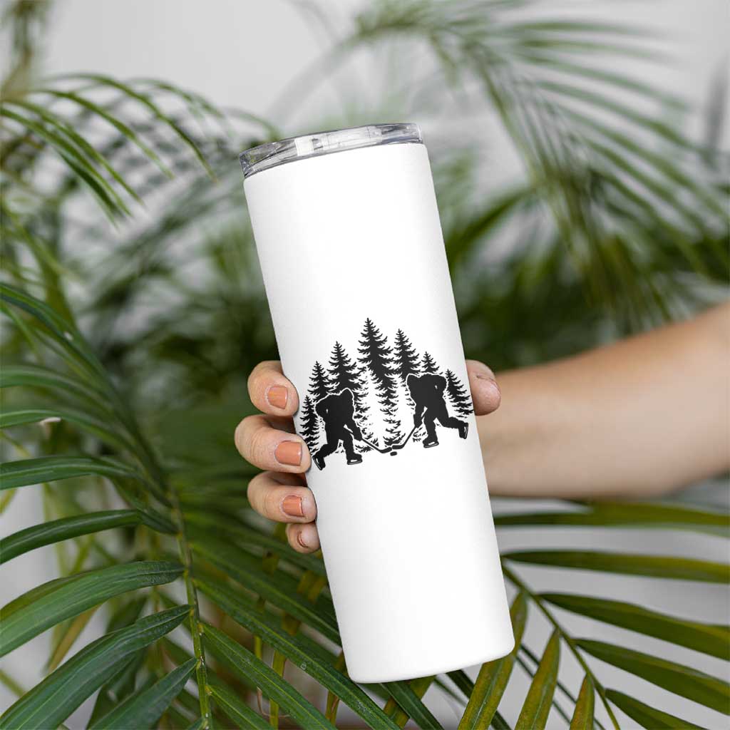 Funny Bigfoot Playing Ice Hockey Skinny Tumbler Cryptid Lover Gift - Wonder Print Shop