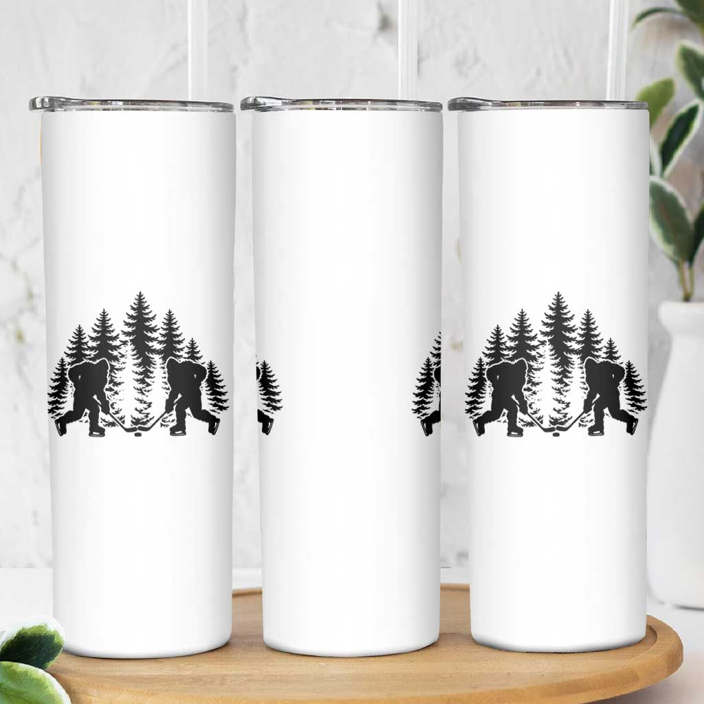 Funny Bigfoot Playing Ice Hockey Skinny Tumbler Cryptid Lover Gift - Wonder Print Shop