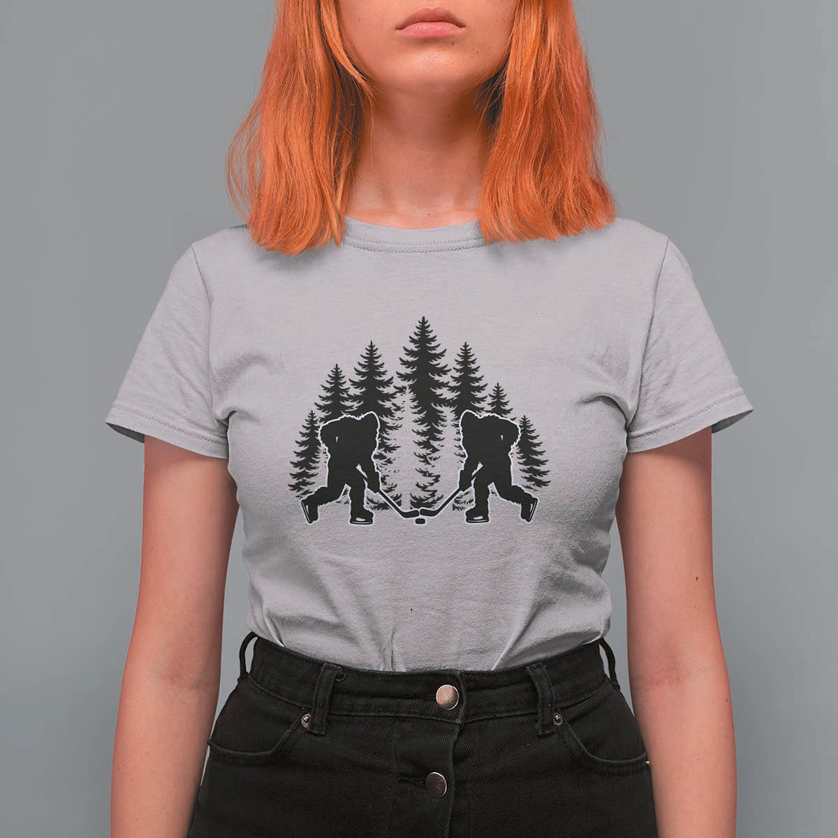 Funny Bigfoot Playing Ice Hockey T Shirt For Women Cryptid Lover Gift - Wonder Print Shop