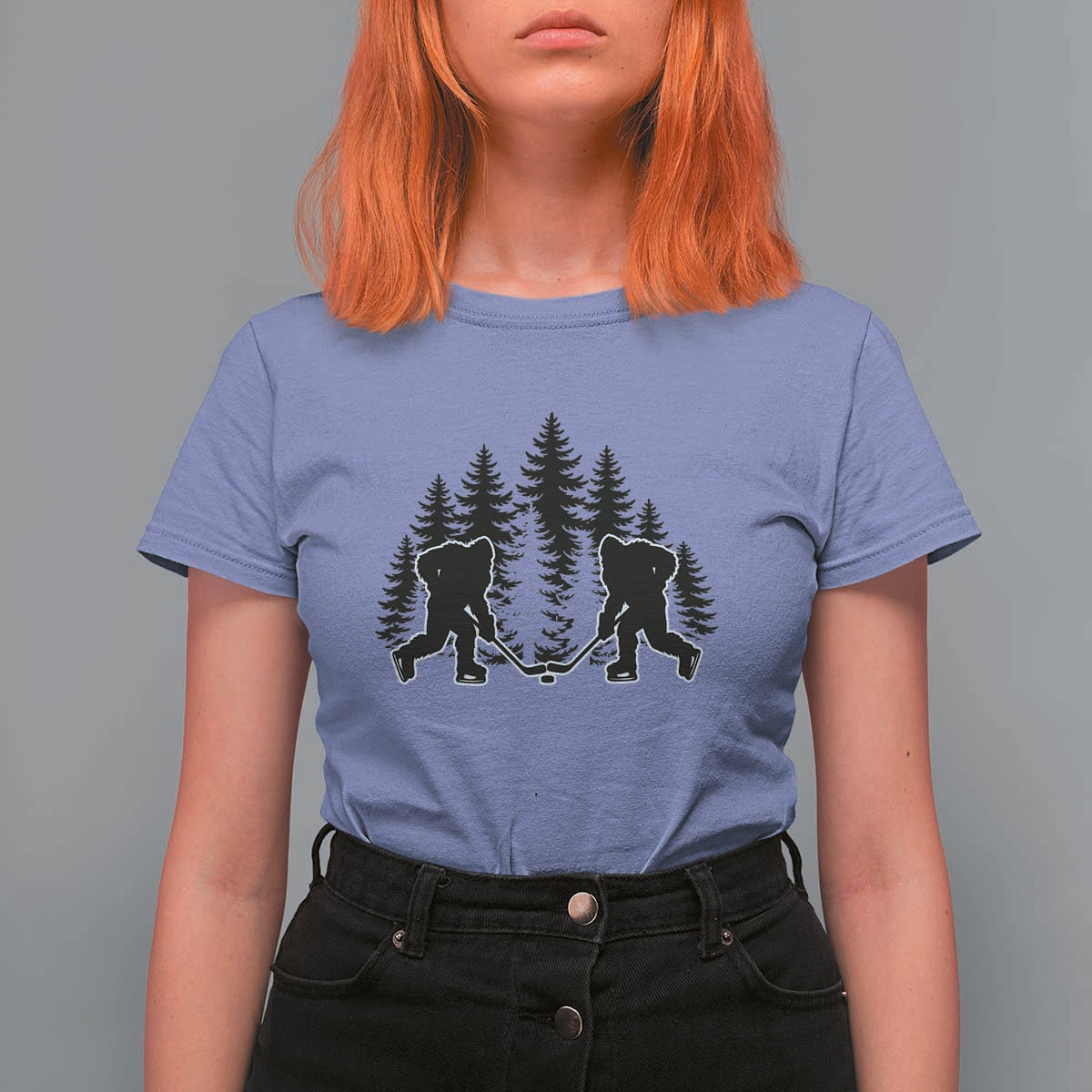 Funny Bigfoot Playing Ice Hockey T Shirt For Women Cryptid Lover Gift - Wonder Print Shop