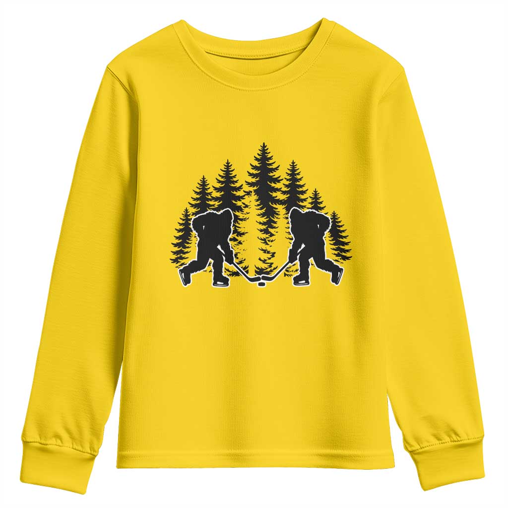 Funny Bigfoot Playing Ice Hockey Youth Sweatshirt Cryptid Lover Gift - Wonder Print Shop