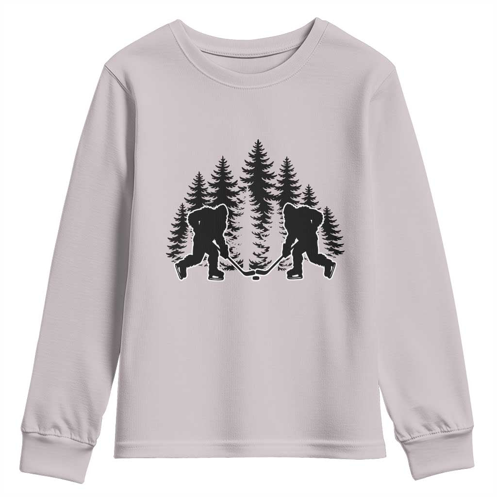 Funny Bigfoot Playing Ice Hockey Youth Sweatshirt Cryptid Lover Gift - Wonder Print Shop
