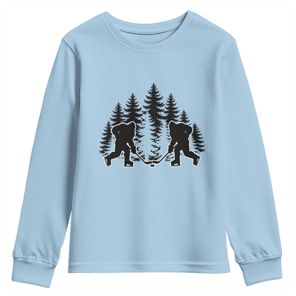 Funny Bigfoot Playing Ice Hockey Youth Sweatshirt Cryptid Lover Gift - Wonder Print Shop