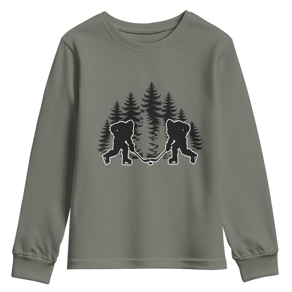 Funny Bigfoot Playing Ice Hockey Youth Sweatshirt Cryptid Lover Gift - Wonder Print Shop