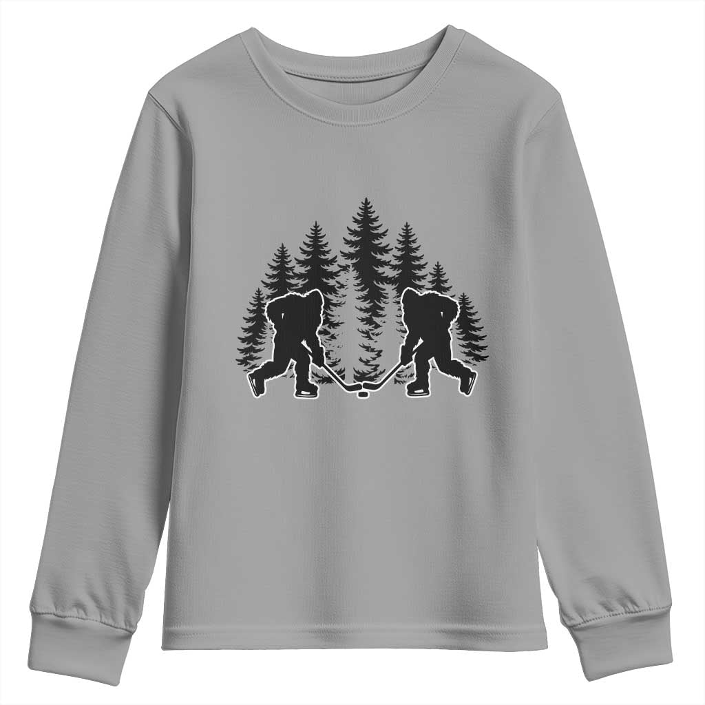 Funny Bigfoot Playing Ice Hockey Youth Sweatshirt Cryptid Lover Gift - Wonder Print Shop