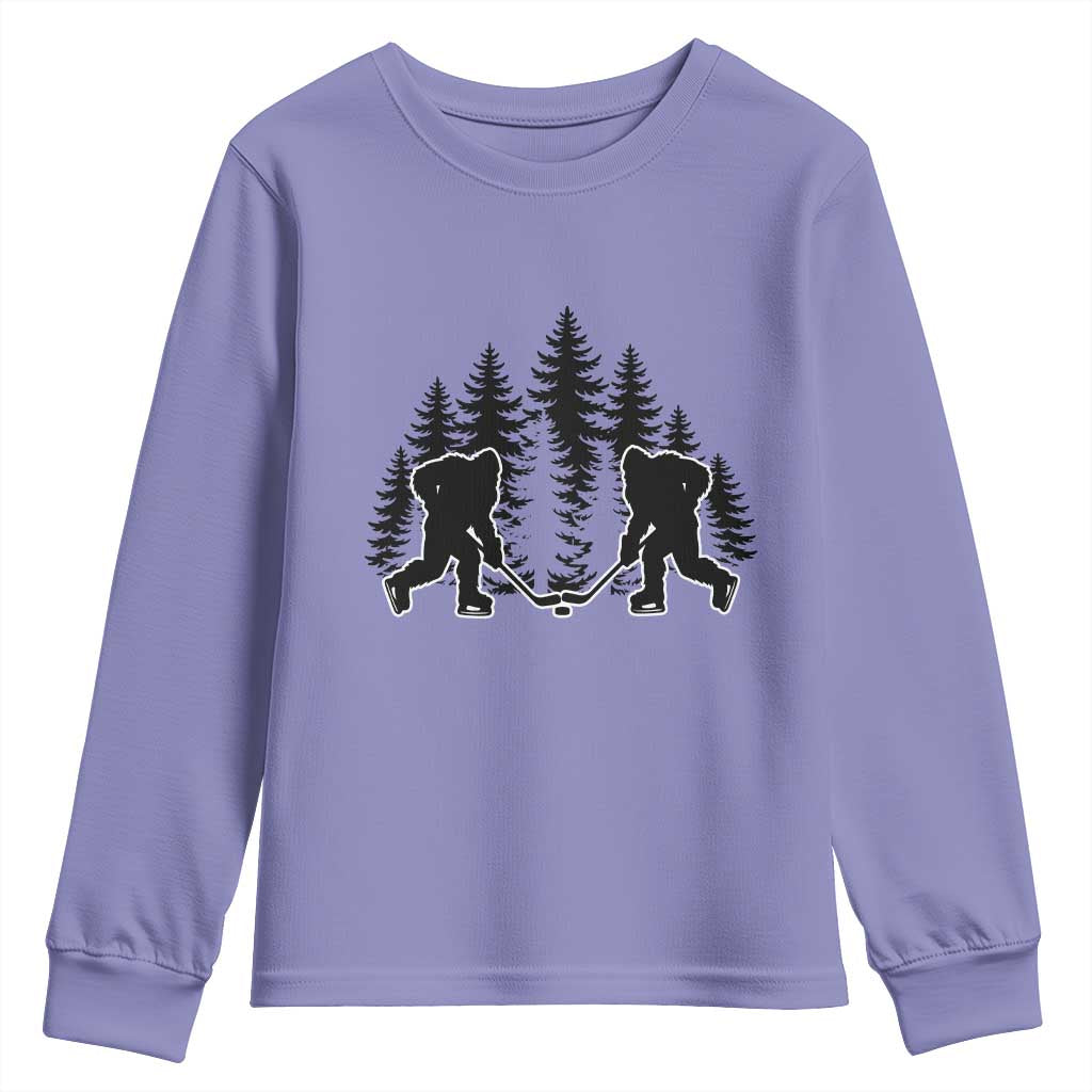 Funny Bigfoot Playing Ice Hockey Youth Sweatshirt Cryptid Lover Gift - Wonder Print Shop