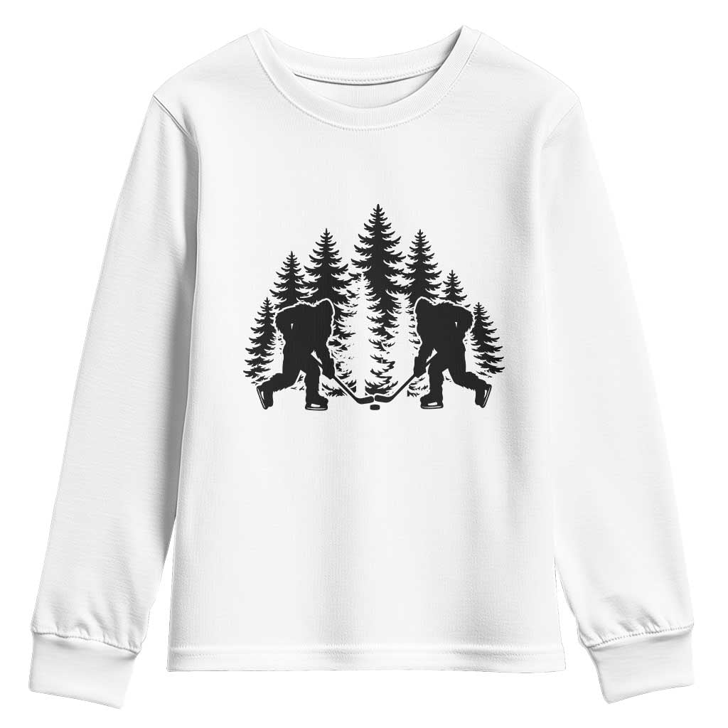 Funny Bigfoot Playing Ice Hockey Youth Sweatshirt Cryptid Lover Gift - Wonder Print Shop
