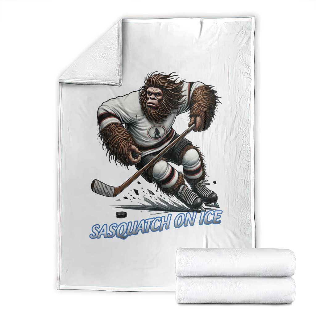 Sasquatch On Ice Throw Blanket Funny Bigfoot Hockey Player Gift - Wonder Print Shop