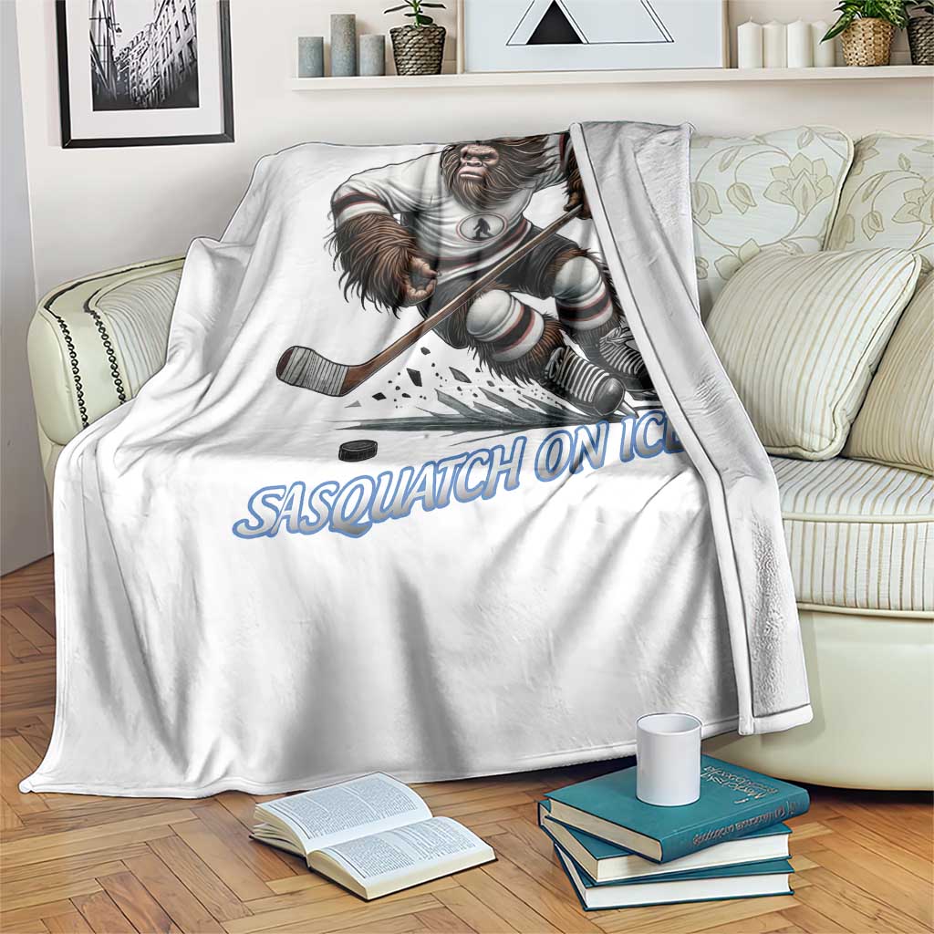 Sasquatch On Ice Throw Blanket Funny Bigfoot Hockey Player Gift - Wonder Print Shop