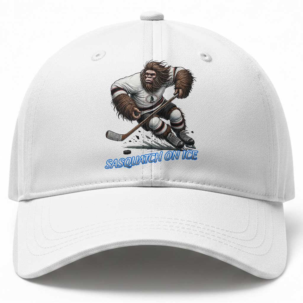 Sasquatch On Ice Baseball Cap Funny Bigfoot Hockey Player Gift