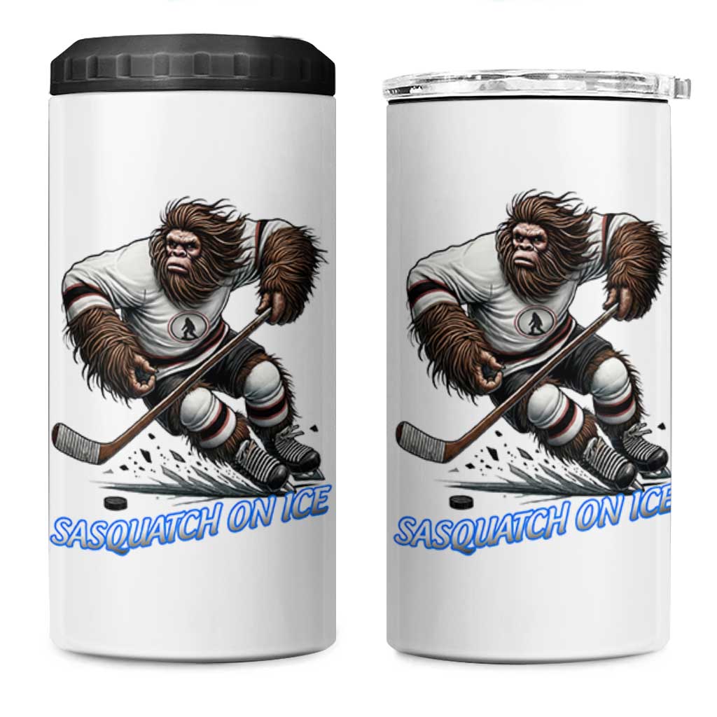 Sasquatch On Ice 4 in 1 Can Cooler Tumbler Funny Bigfoot Hockey Player Gift - Wonder Print Shop