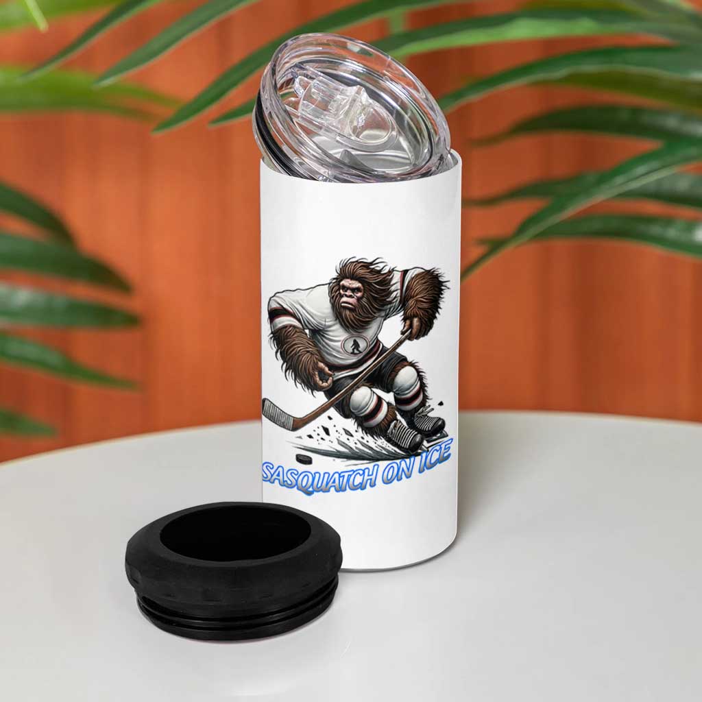 Sasquatch On Ice 4 in 1 Can Cooler Tumbler Funny Bigfoot Hockey Player Gift - Wonder Print Shop