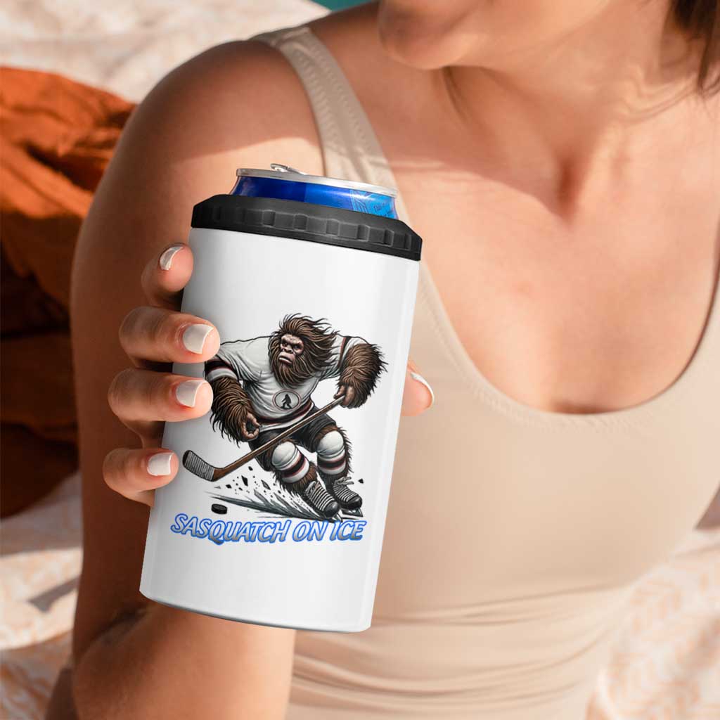 Sasquatch On Ice 4 in 1 Can Cooler Tumbler Funny Bigfoot Hockey Player Gift - Wonder Print Shop